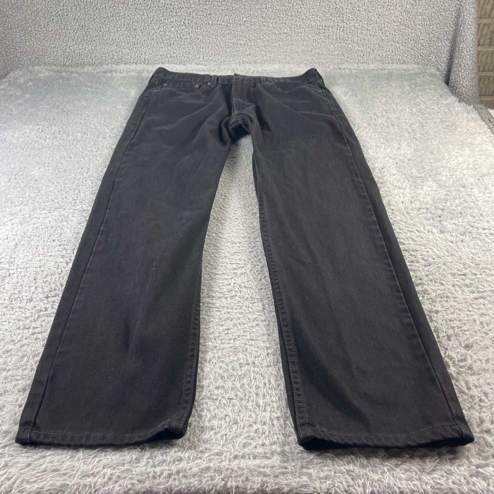Levis 505 Regular Fit Black Denim Jeans Mens 38x32 Straight Leg WaterLess